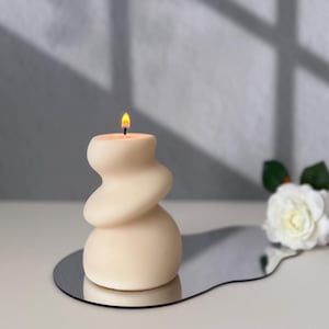 Large Handmade Soy Wax Pillar Candle - Swirl Decor Pillar - Minimalist Stylish Sculptural Candle - Aesthetic Decor - Free Shipping