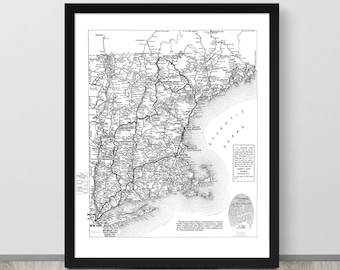1925 Automotive Map of New England showing the Ideal Tour | Professionally Restored Print | Antique History