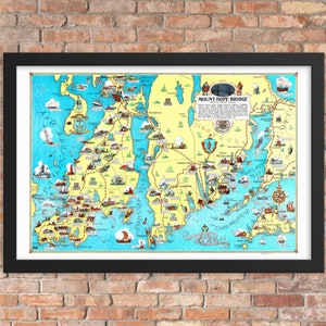 1933 Karte Mount Hope Bridge, Bristol, Rhode Island | Professionell Restaurierter Druck | Antike Geschichte