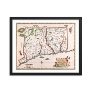 1625 Connecticut Map (From 1930) Indian trails, villages, sachemdoms | Illustrated | Antique Historic Vintage Poster | Great gift