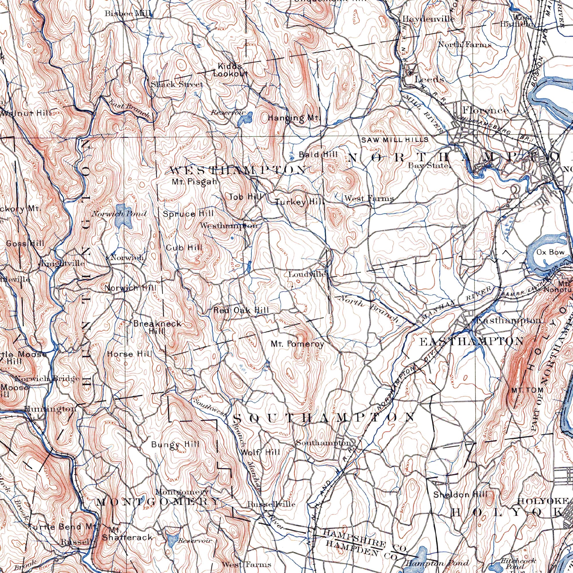 1897 Pioneer Valley Massachusetts Map - Springfield, Northhampton