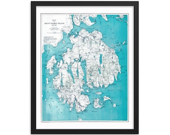 1893 Mount Desert Island, Maine Map - Bar Harbor Acadia - Antique Historic Vintage Poster - Great gift for Housewarming Birthday Anniversary