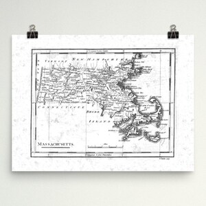 1801 Massachusetts Map Print - Antique, Historic, Vintage Poster - Great gift for Housewarming Birthday Wedding Anniversary