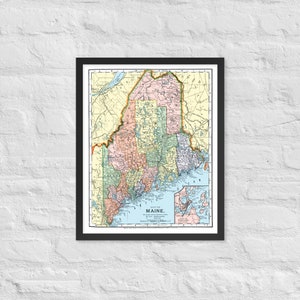 Carte vintage du Maine de 1891 | Impression professionnellement restaurée | Histoire antique