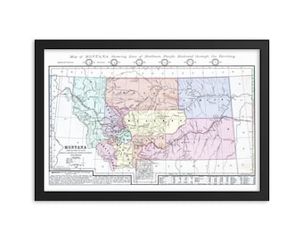 1882 Montana Territory Map Print - Antique Historic Vintage Poster - Great gift for Housewarming