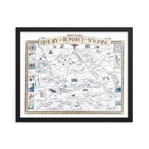 Impression de carte du Wyoming de 1928 - « History and Romance of Wyoming » - affiche vintage historique antique - excellent cadeau pour une pendaison de crémaillère