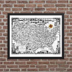 1940 Pictorial Map of the United States | America the Wonderland | Professionally Restored Print | Antique History