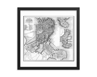 1856 Boston Map Print - Restored Antique City Plan