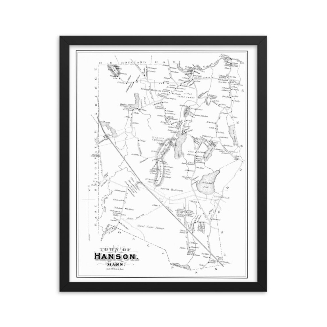 1879 Hanson Massachusetts Map Print Antiguo Histórico Etsy España