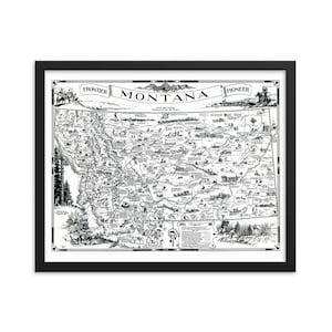 Impressão de mapa ilustrado de Montana de 1937 - pôster vintage histórico antigo - ótimo presente para inauguração de casa