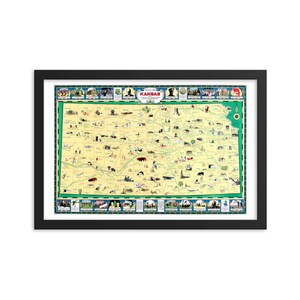 1930 Kansas Pictorial Map Print - Antique Historic Vintage Poster - Great gift for Housewarming