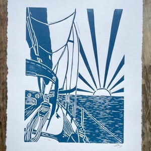 Sailing at Sunrise Linocut