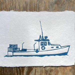 Lobster Boat Handmade Linocut Print