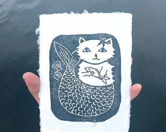 Mermaid Roger Linocut Print