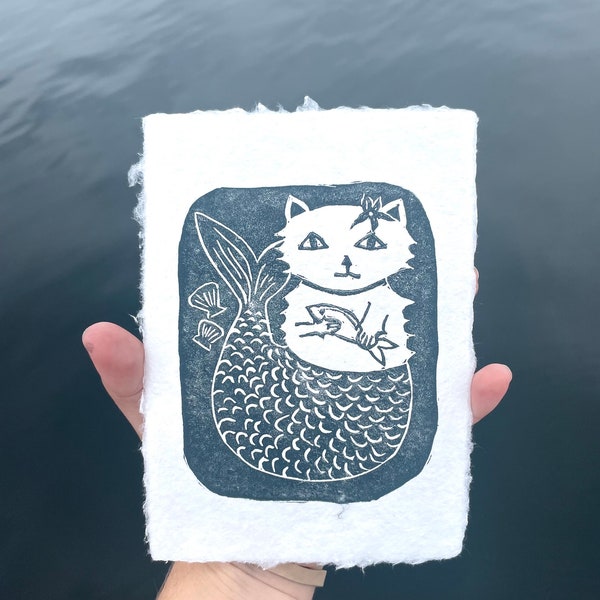 Mermaid Roger Linocut Print