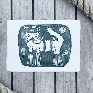 Scuba Roger Linocut Print
