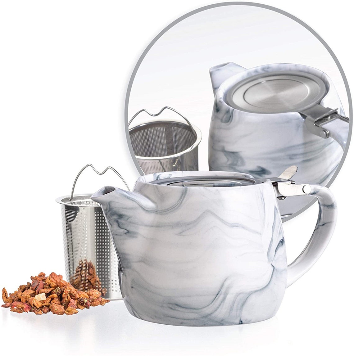 Marble porcelain teapot gray22 oz 23 cups Etsy