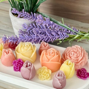 Flower Candle Set | Flower Candle | Gift for Mom | Gift for Her | Rose Candle | Peony Candle | Tulip Candle | Beeswax Candle