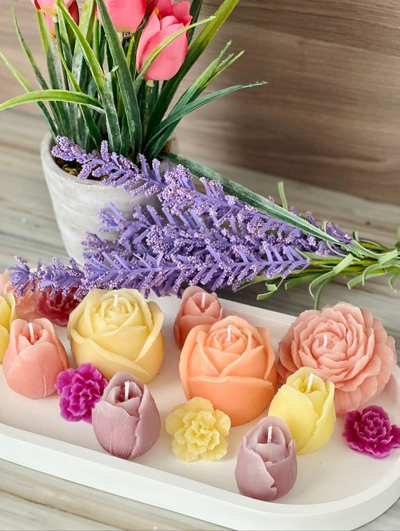 Blumen Kerzen Set | Blumen Kerze | Geschenk für Mama | Geschenk für Sie | Kerze Rose | Kerze Pfingstrose | Kerze Tulip | Bienenwachs-Kerze