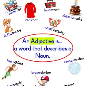What is an &quot;Adjective&quot; Educational Chart for kids- Parts of Speech *Digital Download*