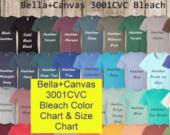 Bella+Canvas 3001CVC ブリーチカラー ユニセックス 大人用 カラーチャート/カラーチャート & サイズチャート テンプレート 高品質