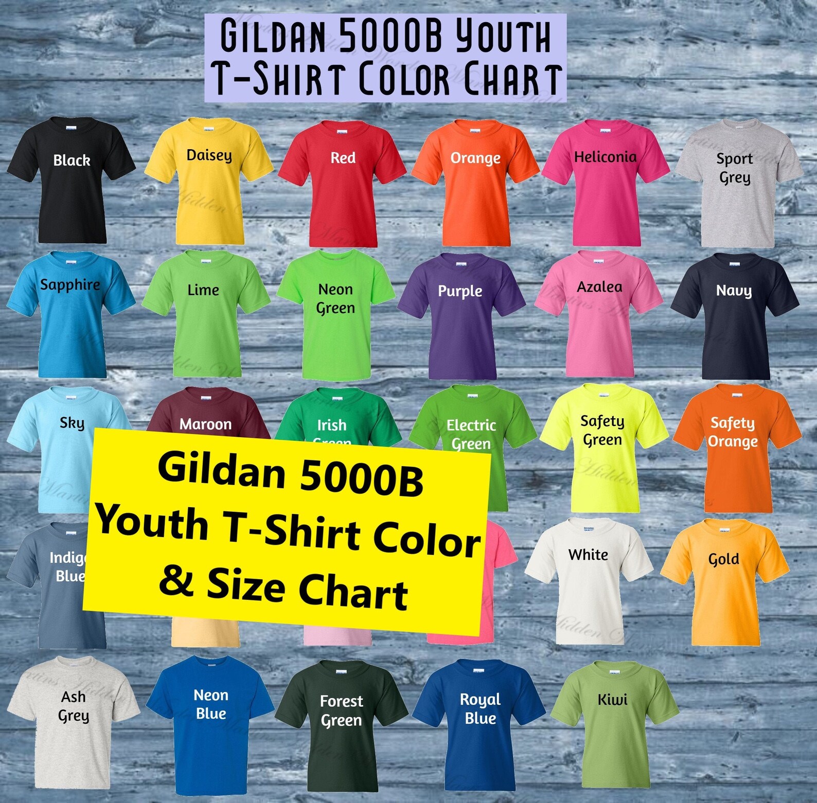 Gildan 5000B Youth T shirt Colour Chart Size Chart Template High 