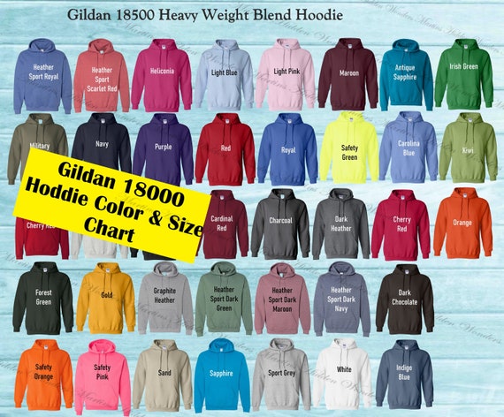 Gildan 18500 Hoodie Heavyweight Blend Unisex Adult Color Chart