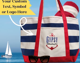 Custom Embroidered Canvas Tote Bag w/ Zipper. XLARGE w/ Text, Monogram, or Custom Logo