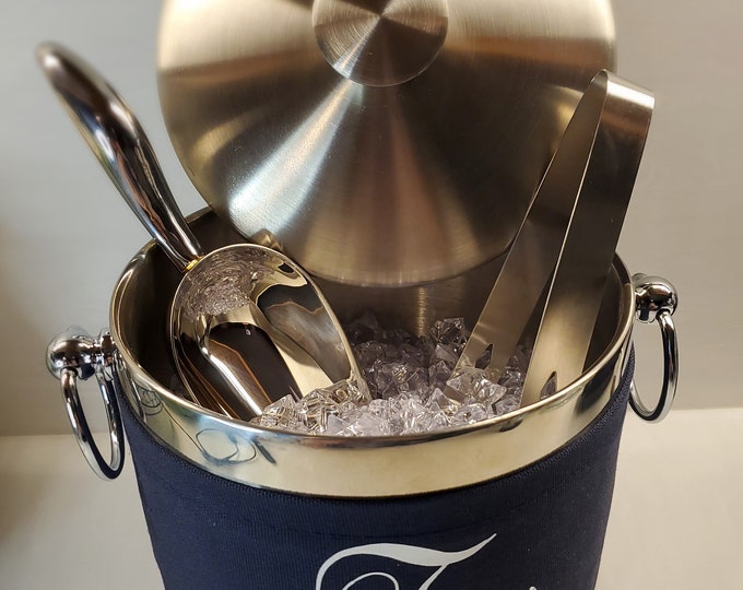 Featured listing image: Personalized Stainless Steel Ice Bucket with Lid, Tongs & Scoop