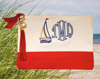 Personalized Cosmetic Bag w/ Nautical Monogram. The Perfect Custom Gift for Anyone Who Loves the Beach or Life on the Water! Teen Gift Idea.