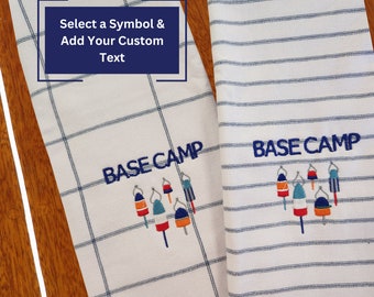 Personalized Hand Towel, Embroidered w/ Your Custom Text + Nautical Symbol