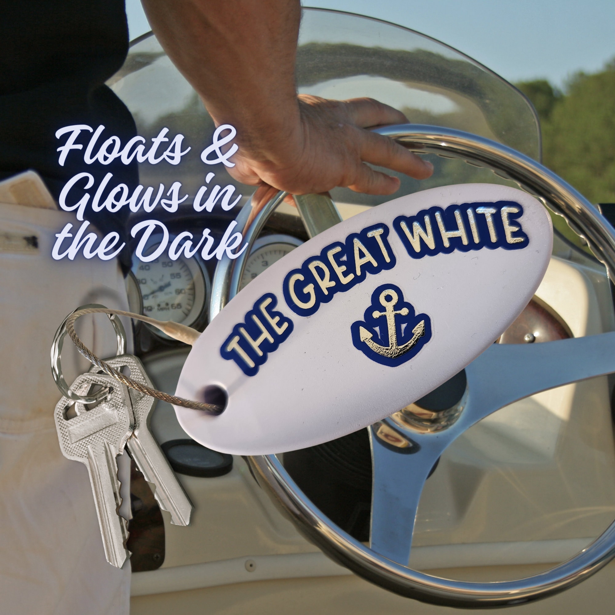 Personalized Floating Boat Keychain, Pool, Kayak, Watersports, Beach House, RV, Fishing, Surfing, Jetski, Pontoon Boat - Glows and Floats!