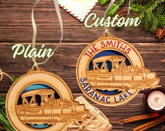 Custom Wood Christmas Ornament w/ Pontoon Boat