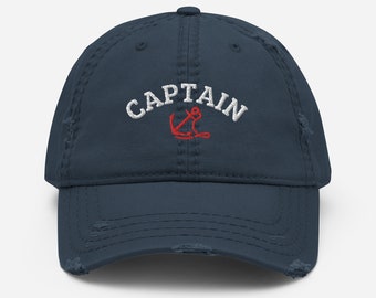 Boat Captain Hat with Anchor; Distressed Style, Dad Hat