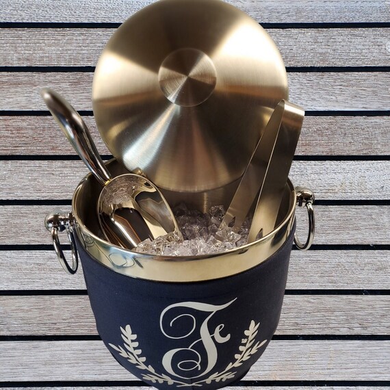 Custom Stainless Steel Ice Bucket With Lid W/ Monogram Logo. Etsy