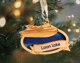 Custom Wooden Christmas Ornament w/ Jet Ski, Sea Doo and Your Text - Personalized for Lake Life, Camp or River Life. Crafted by Hand in USA.