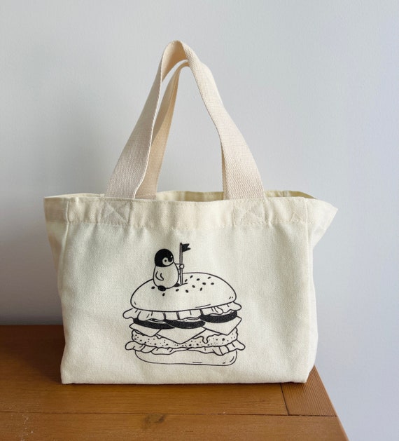 Canvas Lunch Tote Bag Penguin Burger Eco friendly Reusable Bag Cute Penguin Art Etsy Canada