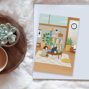 Postcard: Working From Home | Cute Penguin Illustration | Art Print