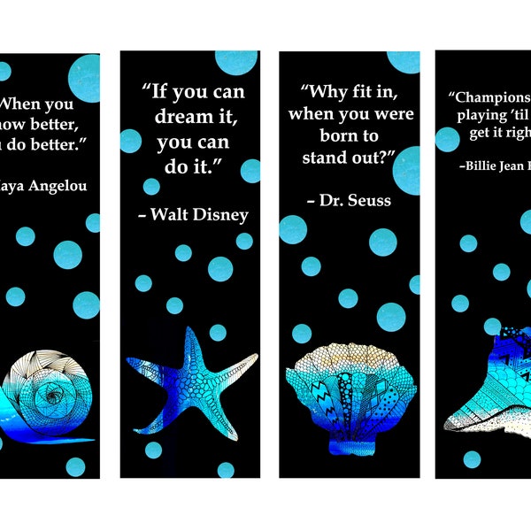 Bookmarks for kids, Customizable, Laminated, Inspirational Quote Bookmark, Ocean Life Bookmark, Gift Idea For Readers, Snail, Set of 4
