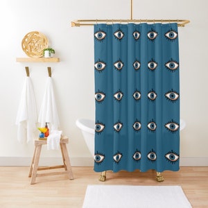 Evil Eye Hanging Beads in Blue and Gold Shower Curtain for Sale by  HotHibiscus