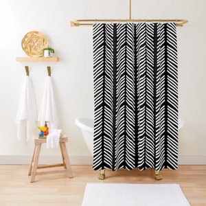 Boho Shower Curtain, Black and White minimalist bohemian shower curtain, Mudcloth print African Ethnic Inspired Shower Curtain