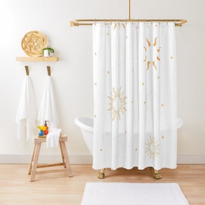 Boho Shower Curtain | Sun and Stars Shower Curtain, Astrology Zodiac Bohemian Bath Curtain, Bohemian Bathroom Decor