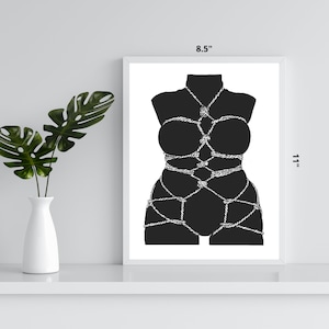 Curvy Bondage Shibari Torso Wall Decor - 8.5&quot; x 11&quot; in