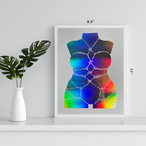 Curvy Shibari Torso Foil Print 8.5 x 11 | Body Positive Art | Lesbian Art | Queer Art | NSFW Art | Sexy Silhouette