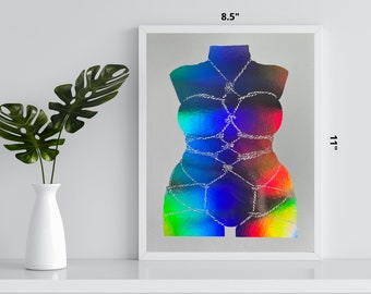 Curvy Shibari Torso Foil Print 8.5 x 11 | Body Positive Art | Lesbian Art | Queer Art | NSFW Art | Sexy Silhouette
