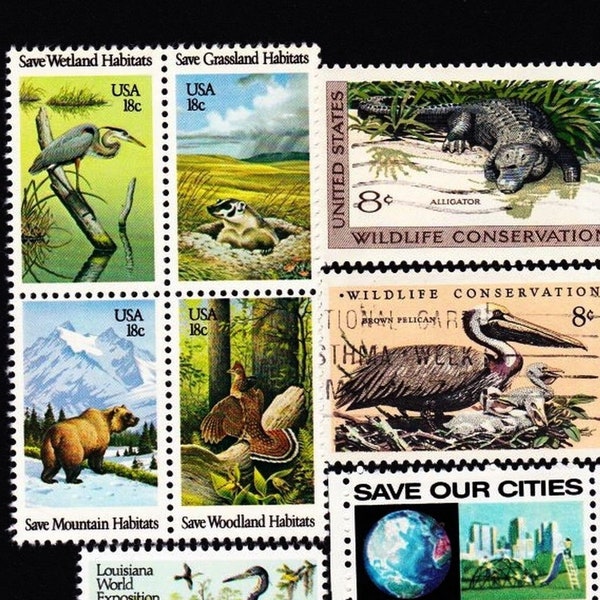 24 WILD LIFE CONSERVATION World Land Water and Wild Life Conservation Vintage Used Postage Stamps Collector Set  24SAVEA