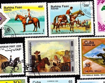 18 PFERDE & COWBOYS und Reiter Vintage gebrauchte Weltbriefmarken Sammlerset Stempelkunst rahmenbar für Pferdeliebhaber Geschenk 18HWCRC