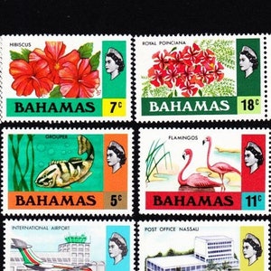 11 MINT BAHAMAS  Stamps Vintage  Postage Collector Set Island Flowers Sea Turtle Flamingos Straw Market Island Memories 11BAHC