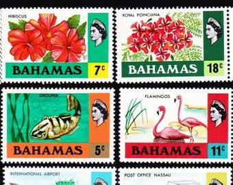 11 MINT BAHAMAS Briefmarken Vintage Briefmarken Sammler Set Insel Blumen Meeresschildkröte Flamingos Stroh Markt Inselerinnerungen 11BAAC