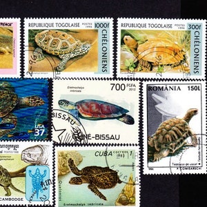 14 TURTLES TORTOISES SEA Turtles Togolaise and World Used Postage Stamps Collector Set Travel Journals natural history  14TUSTD